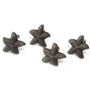 Antique Bronze Drawer Pull Knob Set 4 Beach Starfish Sea Star Nautical w/ Screws